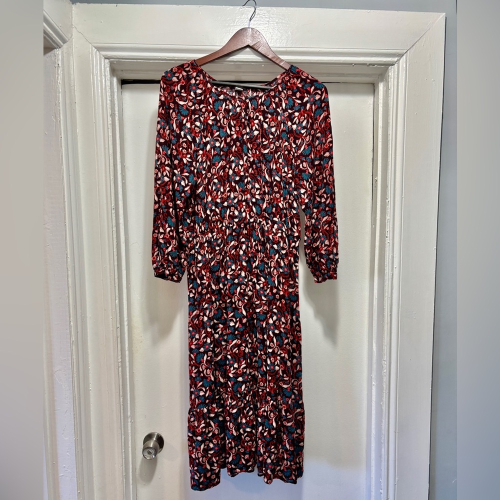 🌺 Old Navy Floral Print Long Sleeve Midi Dress size L